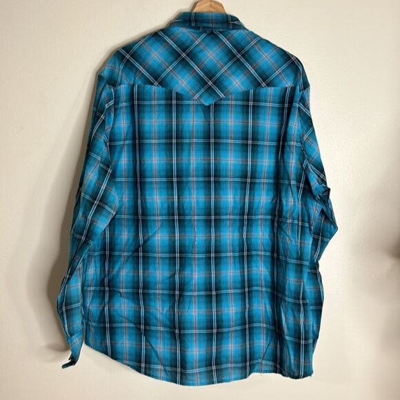 Vtg wrangler western pearl snap plaid button down long sleeve shirt size XL - Picture 8 of 8